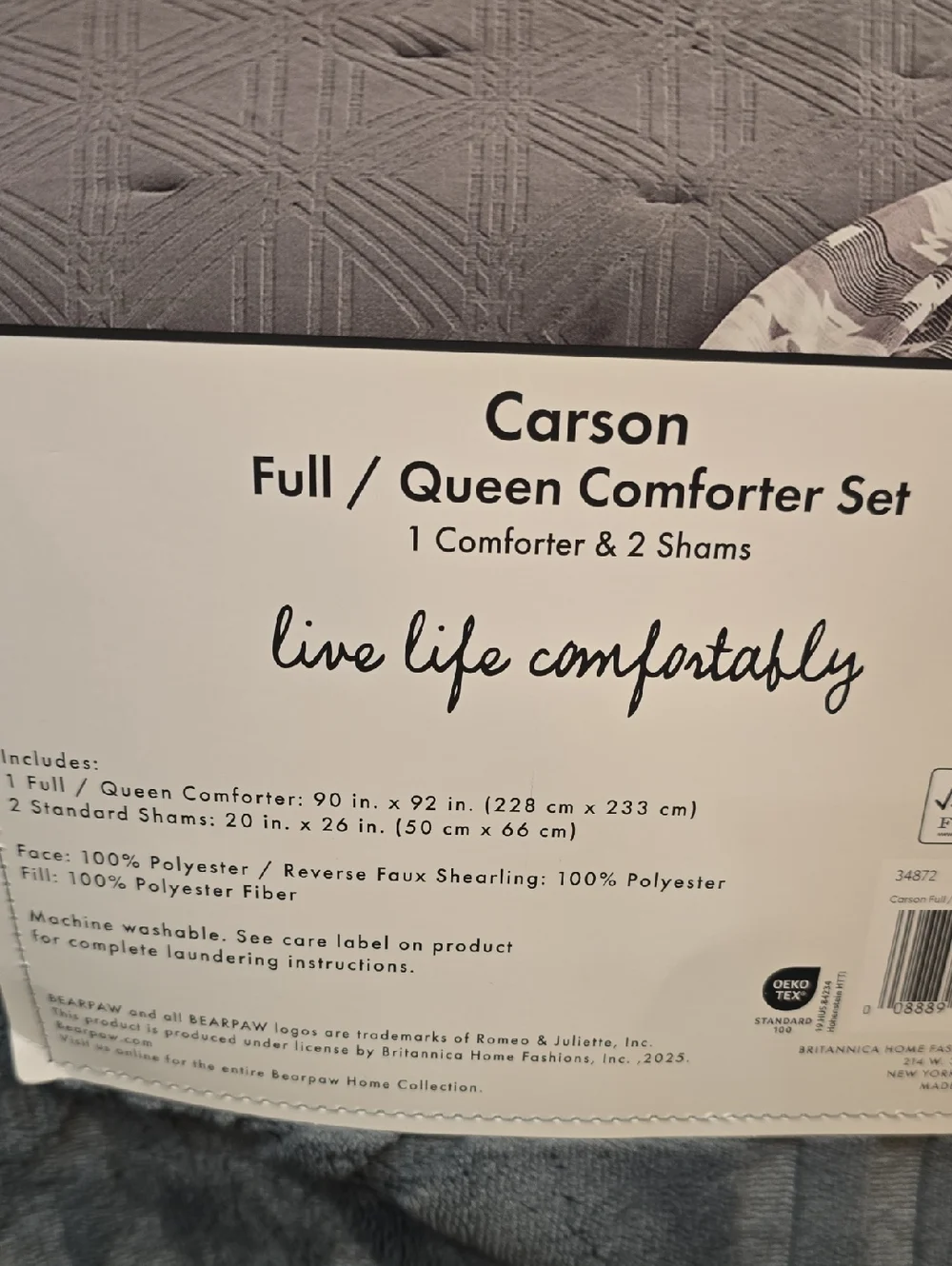 BearPaw Carson Embossed Full/Queen Comforter Set w/Shams- Charcoal